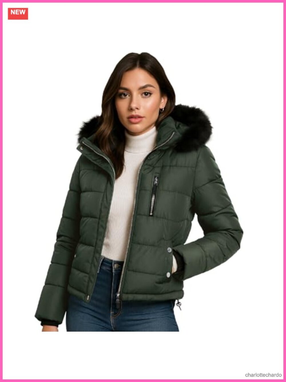 Cropped Puffer Jacket Faux Fur Collar Insulated Coat